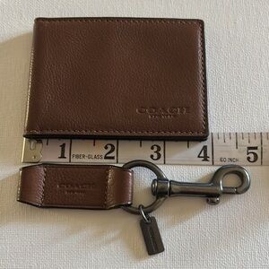 Coach ID/Card Holder with Matching Key Clip—
Brown Leather